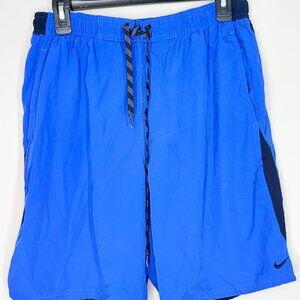 Mens Nike Blue and Black Mesh Lined Swim trunk shorts size Large (1091)